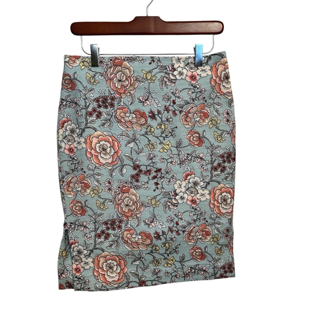 LOFT‎ Outlet Women's Floral Midi Skirt Blue Size 4 Casual Spring